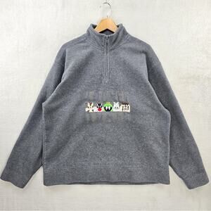 Vintage Looney Tunes 1/4 Zip Fleece Mens Large Grey Sweatshirt Taz Wile Bugs Y2K